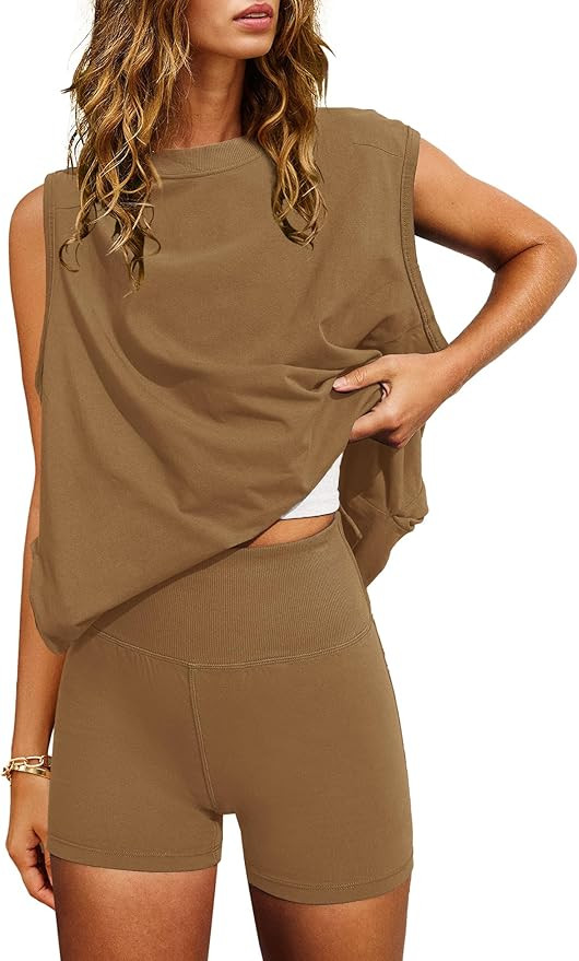 Nirovien Women 2 Piece Outfits Workout Sets Summer Matching Lounge Set Tunic Tops and Biker Short... | Amazon (US)