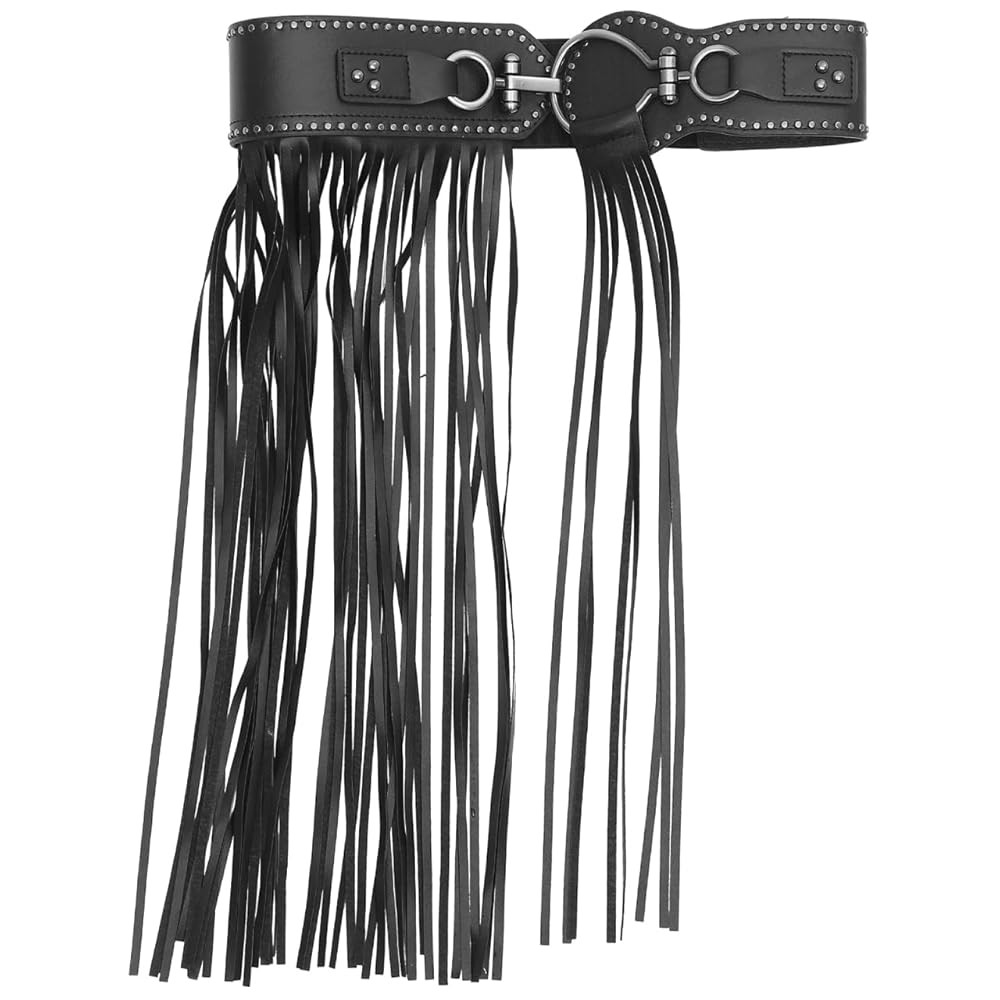 1pc Corpiños Para Leather Belt for Women Womens Black Leather Belt Punk Leather Waist Chain Frin... | Amazon (US)
