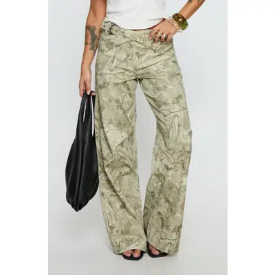 Princess Polly McKinley Mid Rise Wide Leg Camo Jeans in Camoflauge at Nordstrom, Size 12 | Nordstrom
