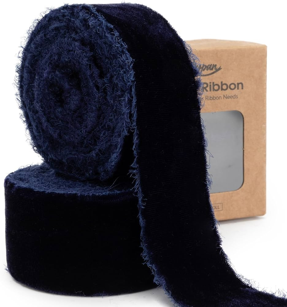 Navy Blue Velvet Ribbon 1-1/2 Inch x 6 Yd Handmade Frayed Vintage Ribbons for Christmas Tree Home... | Amazon (US)