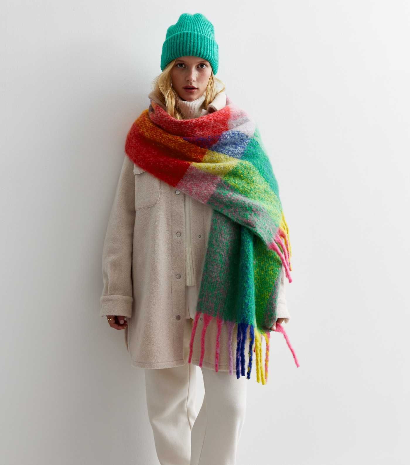 Multicoloured Check Brushed Tassel Scarf
						
						Add to Saved Items
						Remove from Saved ... | New Look (UK)