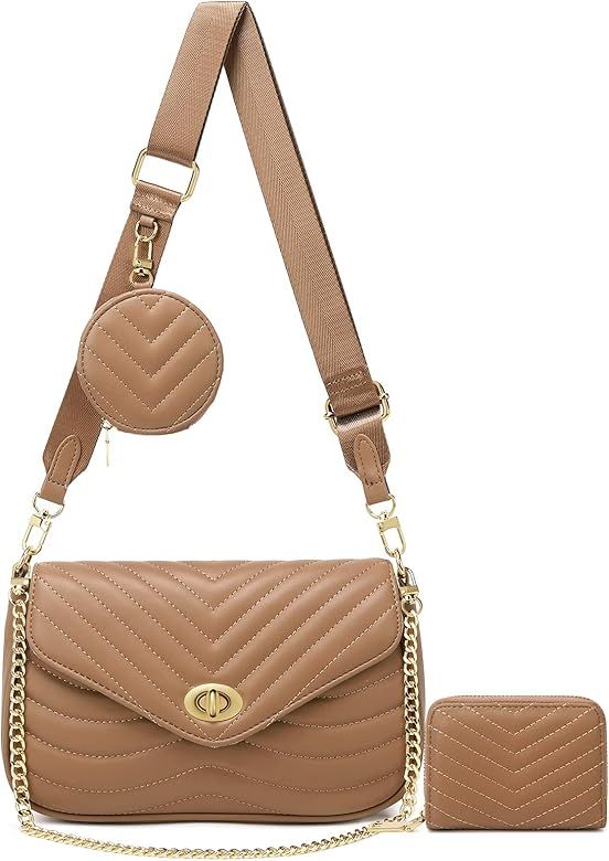 JEEHAN Quilted Crossbody Bags for women Designer Shoulder Handbags Small Purse | Amazon (US)