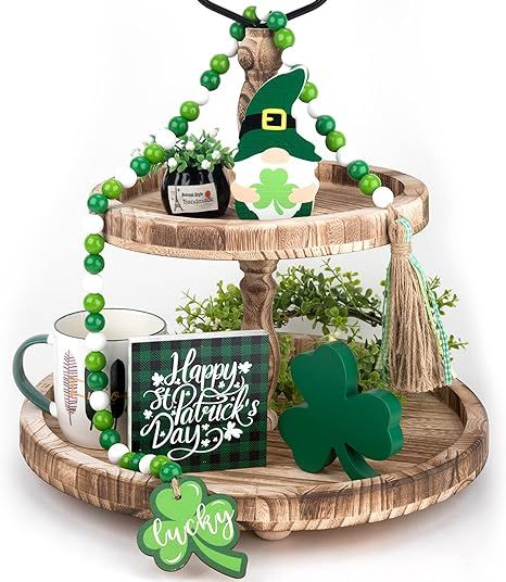 4 Pcs St. Patrick’s Day Tiered Tray Decor Shamrock Table Wooden Sign Gnome Wood Block Irish The... | Amazon (US)