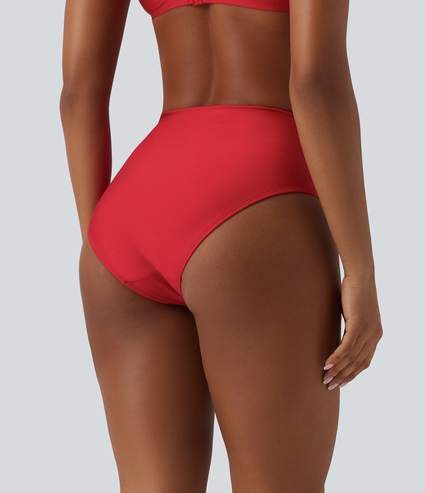 High Waisted Tummy Control Ruched Bikini Bottom Swimsuit | HALARA