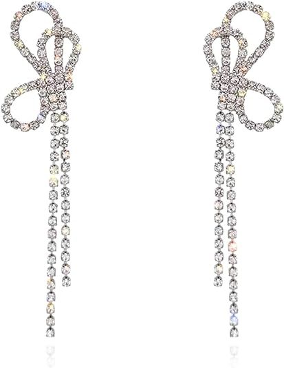 Luxval Rhinestones Earrings for Women silver rhinestone earrings Sparkly Long Linear Dangle Earri... | Amazon (US)