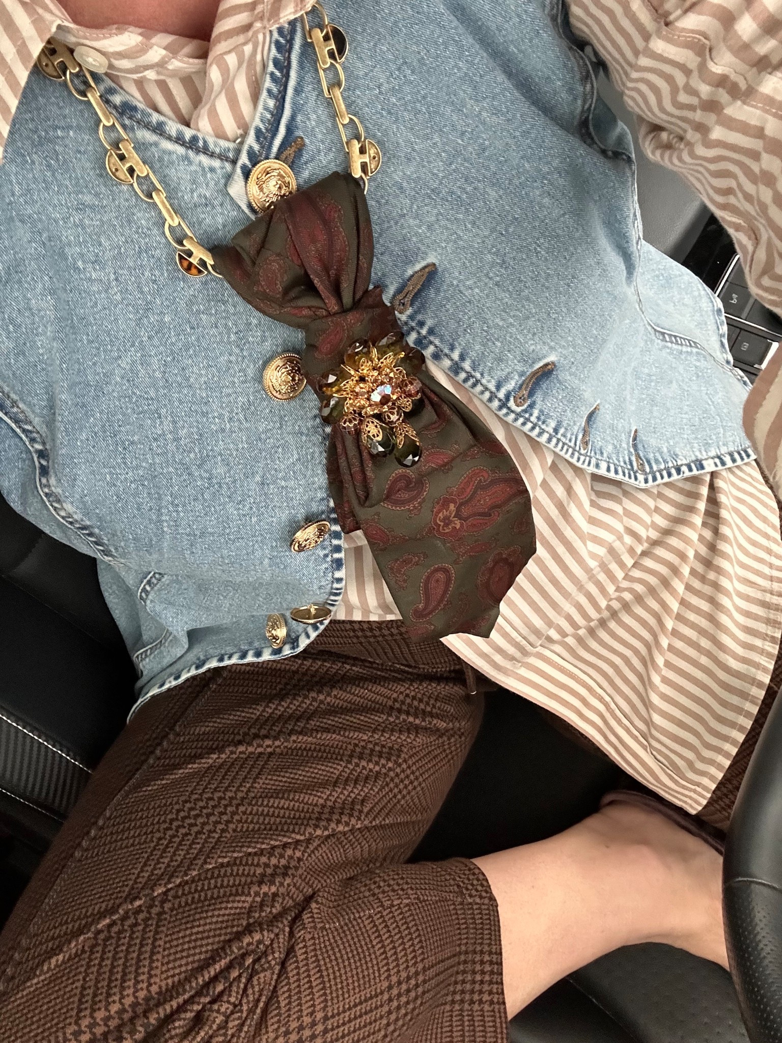 A little pattern mixing makes an outfit feel instantly more interesting. 🤎

Today I paired a classic striped button-down with brown plaid trousers, and the key to making the mix feel effortless is keeping the tones in the same family. When the colors coordinate, the patterns complement each other instead of competing.

I added a denim vest as a third piece to create structure and bring in another texture. It’s such an easy layering trick that instantly elevates a simple outfit.

The tie detail adds a fun vintage-inspired touch and pulls the whole look together. Pattern mixing doesn’t have to be bold or complicated—sometimes subtle combinations like stripes and plaid create the most polished outfits.

Everything is linked here if you’d like to recreate the look!

pattern mix outfit women, how to mix patterns clothing, stripes and plaid outfit idea, striped button down outfit women, brown plaid pants outfit, denim vest outfit women, women’s classic style outfit, elevated casual outfit women, effortless outfit formula women, work casual outfit inspiration, business casual outfit women, smart casual outfit women, fall outfit inspiration women, neutral outfit with patterns, plaid trousers outfit ideas, women over 40 fashion inspiration, women over 50 style inspiration, polished everyday outfit women, timeless outfit ideas women, layered outfit ideas women, denim vest layering outfit, third piece outfit formula, patterned outfit styling tips, chic everyday style women, modern classic fashion women, transitional season outfit ideas, sophisticated casual outfit women, comfortable polished outfit women, classic wardrobe outfit inspiration, stylish workwear women

#LTKootd #LTKgrwm #LTKOver40