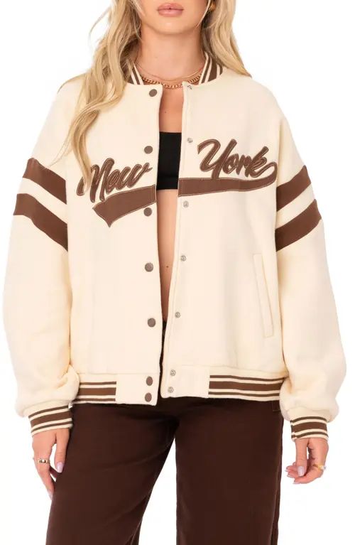 EDIKTED New York Sweatshirt Jacket in Cream at Nordstrom, Size Large | Nordstrom