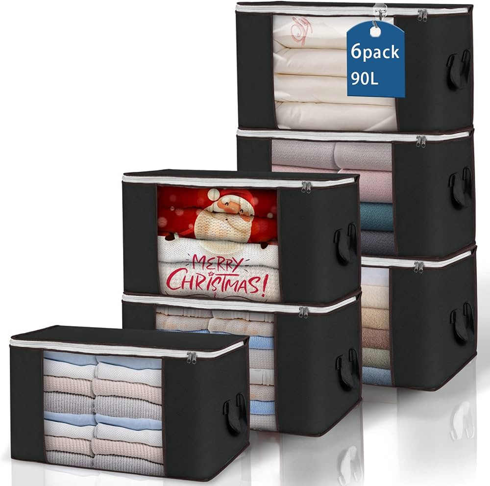 Large Storage Bags, 6 Pack Clothes Storage Bins Foldable Closet Organizers Storage Containers wit... | Amazon (US)