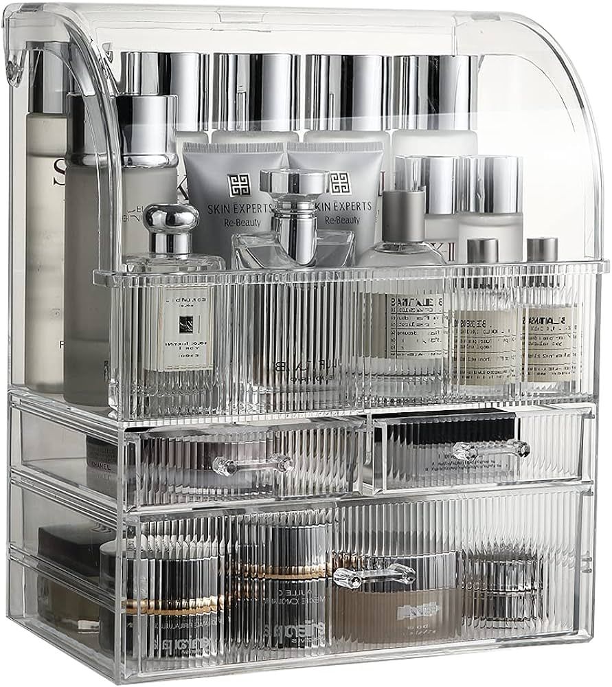 MOOCHI Clear Stripes Pattern Professional Large Cosmetic Makeup Organizer Dust Water Proof Cosmet... | Amazon (US)