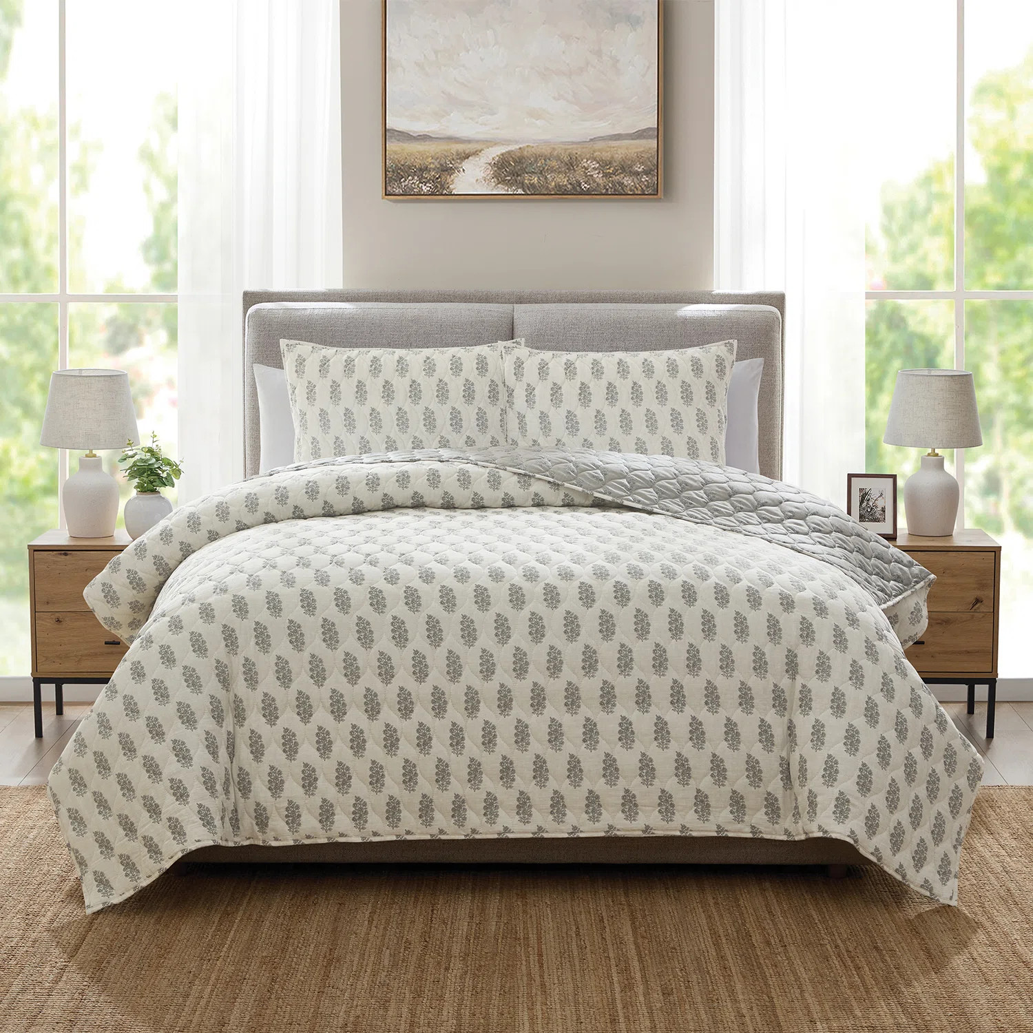 Details By Becki Owens Alba 3-piece Grey Poly Cotton Gauze Quilt Set, Full/queen | Wayfair North America