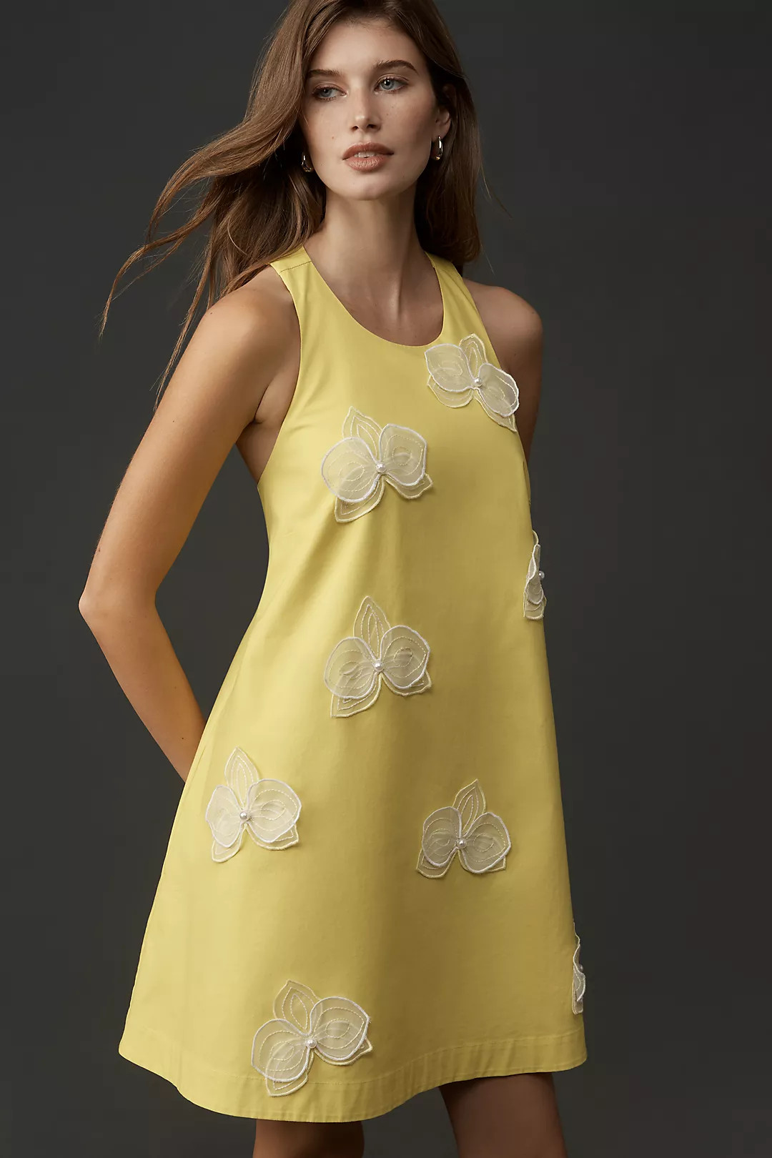 Maeve 3D Floral Sleeveless Mini Swing Dress | Anthropologie (US)