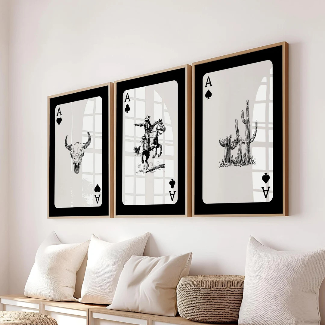 Western Wall Art Set of 3 Cowboy Print Playing Card Inspired Print Southwestern Decor Trendy West... | Etsy (US)