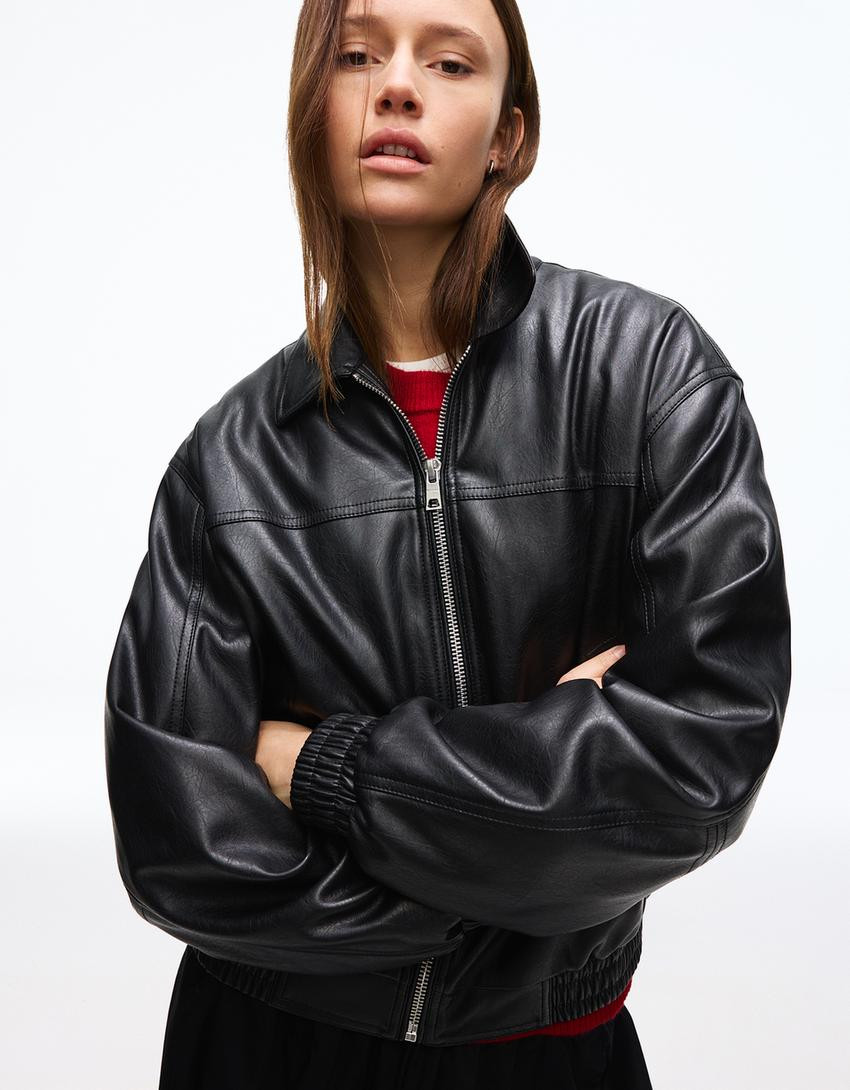 Leather effect jacket - Leather effect - Women | Bershka GB
