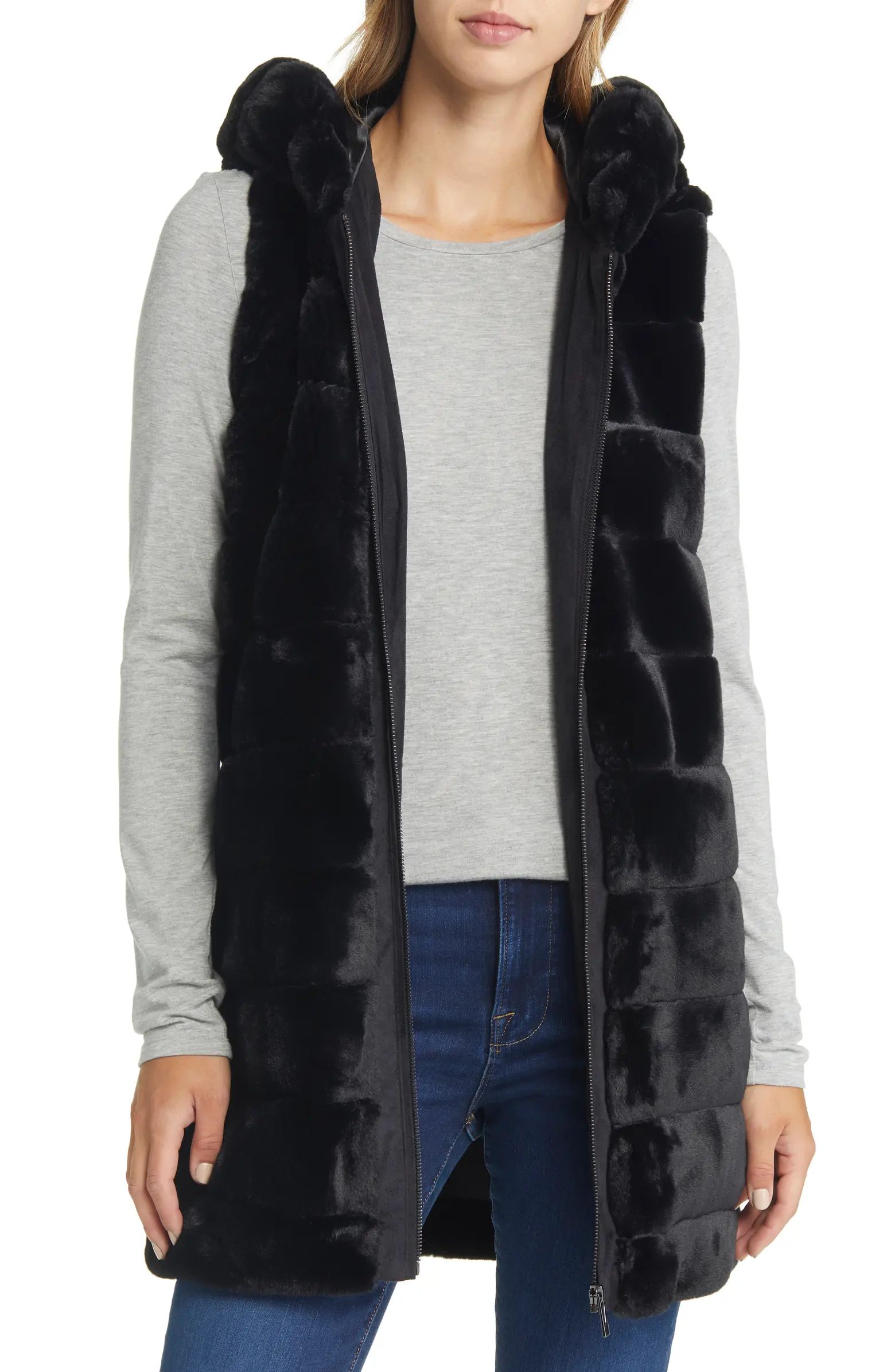 Via Spiga Hooded Faux Fur Vest | Nordstrom | Nordstrom