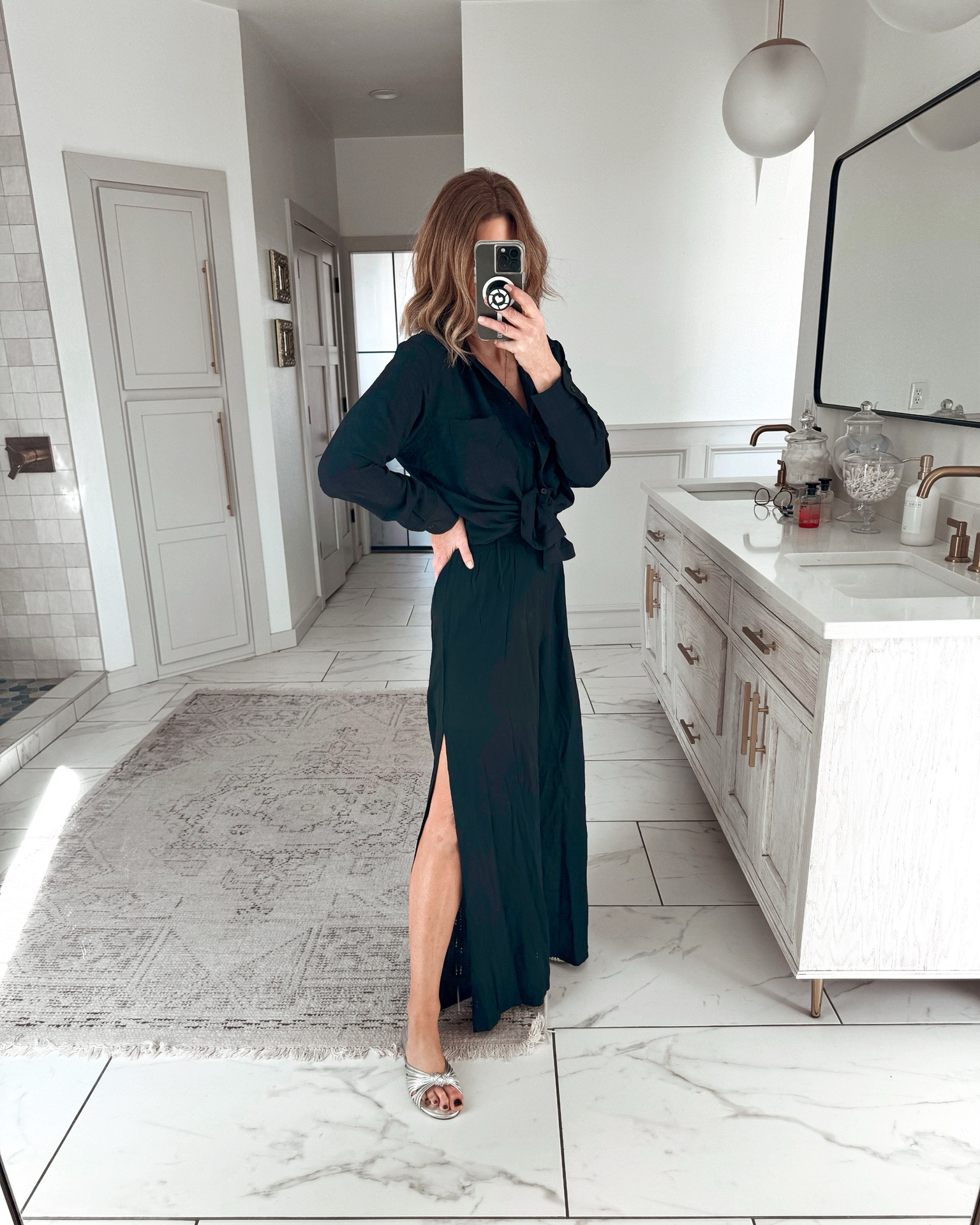 Smocked cover up pants size small cutest swim cover up top with ruching I’m wearing a medium #walmartfashion 

#LTKover40 #LTKswim #LTKfindsunder50