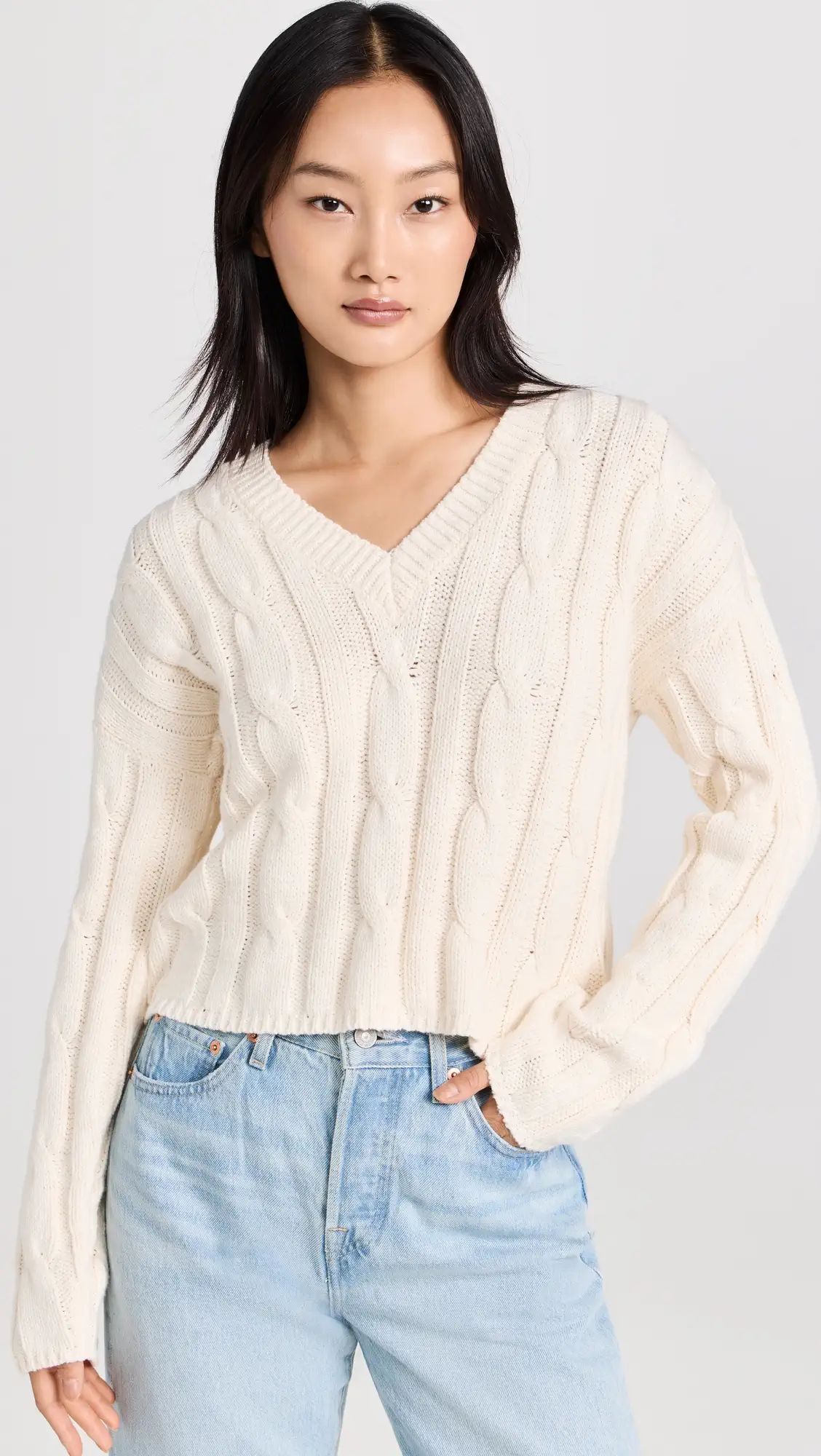 Madewell Cable-Knit V-Neck Crop Sweater | Shopbop | Shopbop