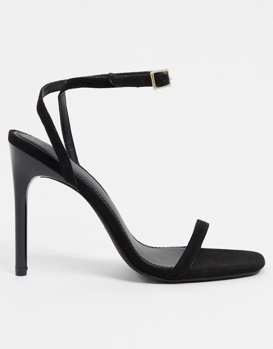 ASOS DESIGN Nova barely there heeled sandals in black micro | ASOS (Global)