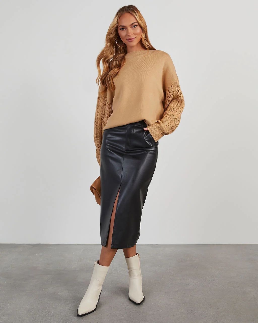 Renia Faux Leather Midi Skirt | VICI Collection