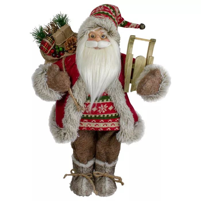Northlight 18" Standing Santa Christmas Figure with a Sled and Fur Boots | Target