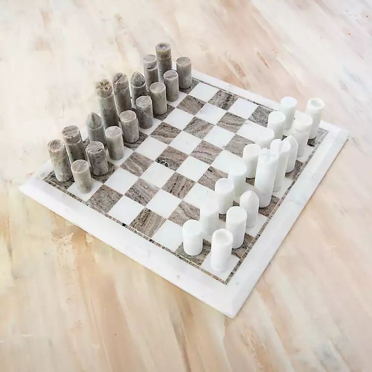 Gray and White Marble Chess Game Set | Kirkland's Home