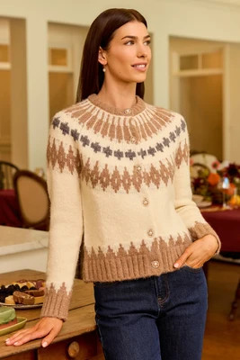 Maven Ivory Fair Isle Print Cardigan | Avara