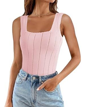 SHEWIN Womens Ribbed Tank Tops 2024 Summer Sleeveless Square Neck Casual Slim Fitted Basic Knit S... | Amazon (US)