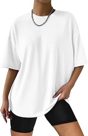 Trendy Queen Womens Oversized T Shirts Loose Fit Cotton Crewneck Short Sleeve Tops Summer Casual ... | Amazon (US)