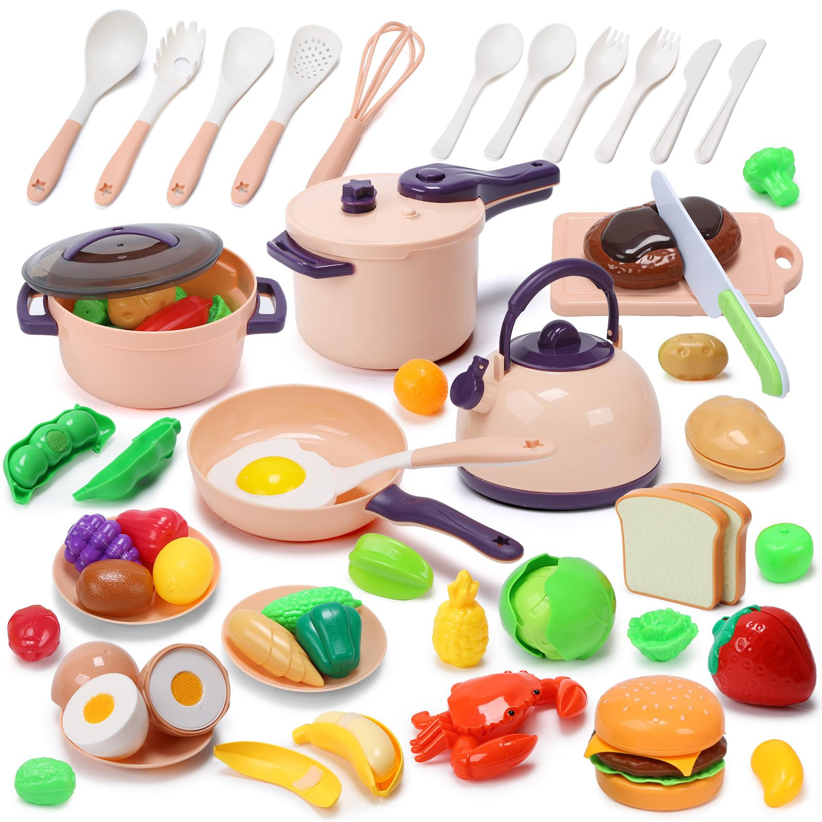 CUTE STONE 51-Piece Mini Play Kitchen Accessories for Kids, Pretend Cooking Playset with Pots, Pa... | Amazon (US)