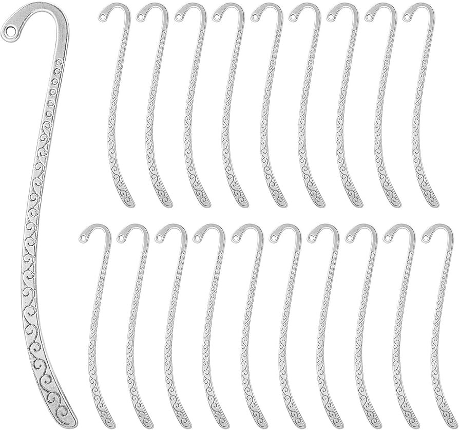 20 Pcs Metal Bookmark Hairpin Hook Antique Vintage Silver Carved Hook with Loop Metal Book Marker... | Amazon (US)