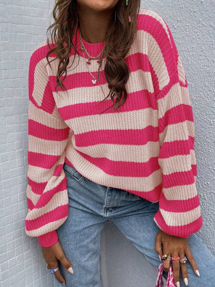 SHEIN Essnce Striped Pattern Drop Shoulder Sweater | SHEIN