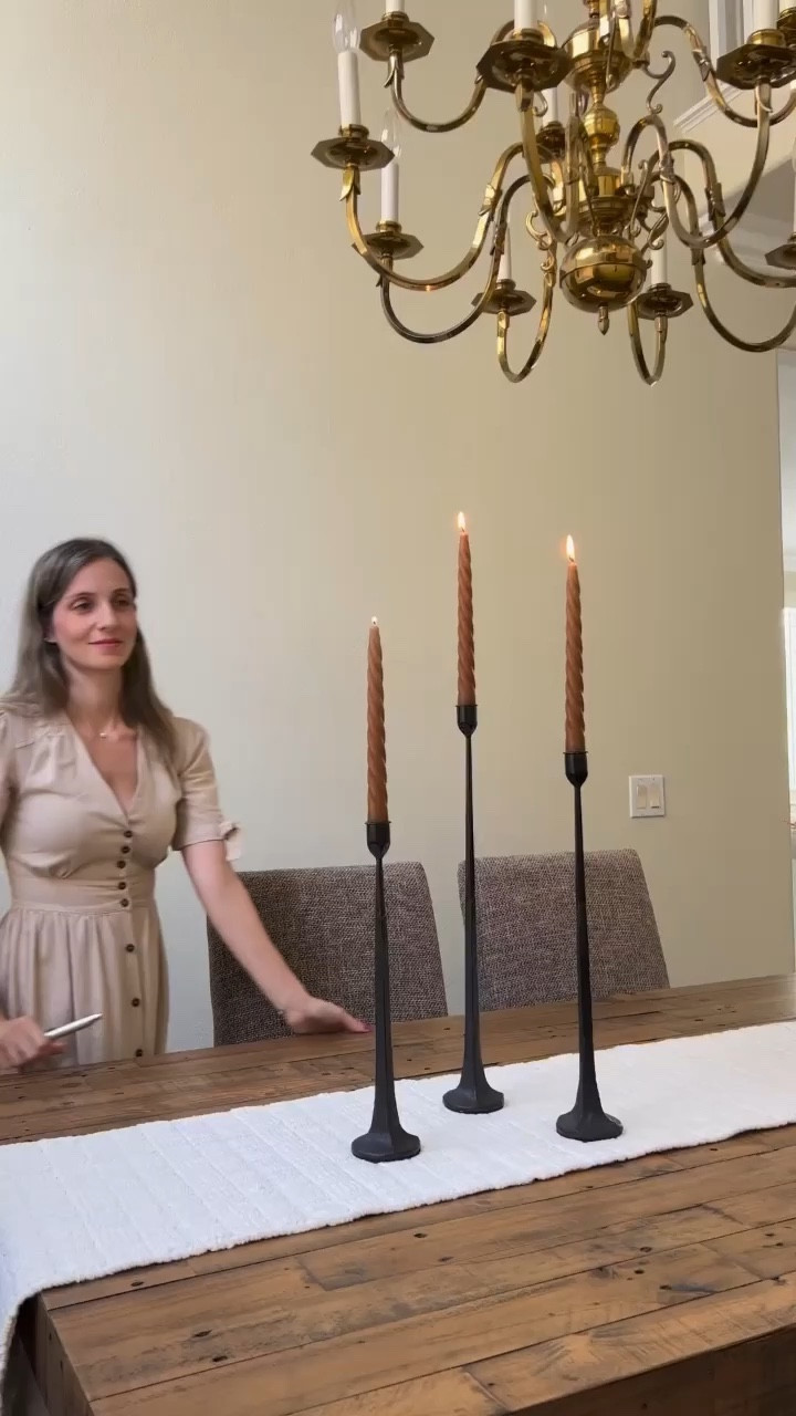 Dining room fall table styling! 

Taper candles, taper candle holders, spiral candles, table runner, fall florals, Dining table, cast iron candle holders, large vase, black vase, berry bundle, beige dress, linen dress, long dress, fall outfits

#LTKVideo #LTKhome #LTKSeasonal