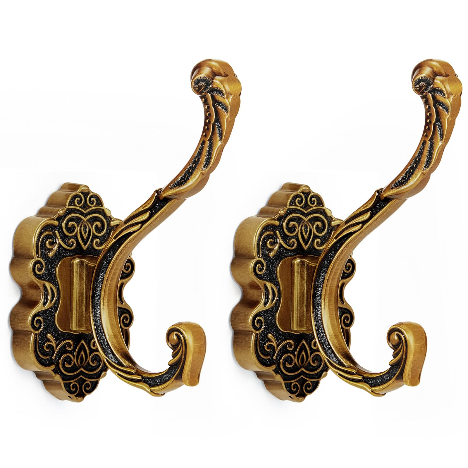 Zonon 2 Pcs Antique Gold Vintage Coat Hooks Decorative Towel Hooks for Bathrooms Antique Wall Hoo... | Amazon (US)