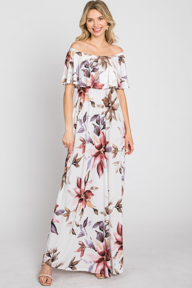 Ivory Floral Off Shoulder Maxi Dress | PinkBlush Maternity