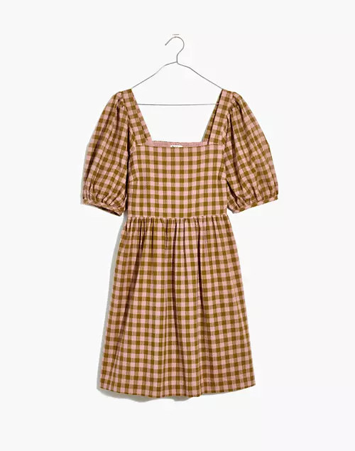 Plus Square-Neck Puff-Sleeve Dress in Gingham Seersucker | Madewell
