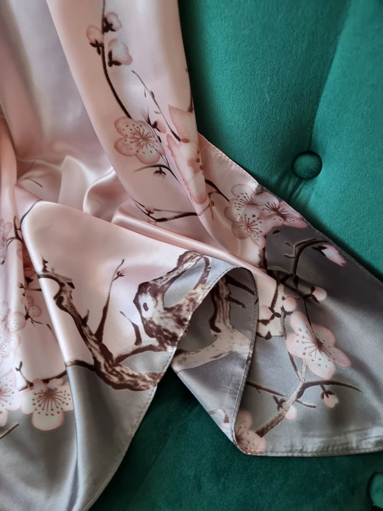 SALE Pale Pink & Grey With Flowers Scarf Satin Silk Scarf - Etsy UK | Etsy (UK)