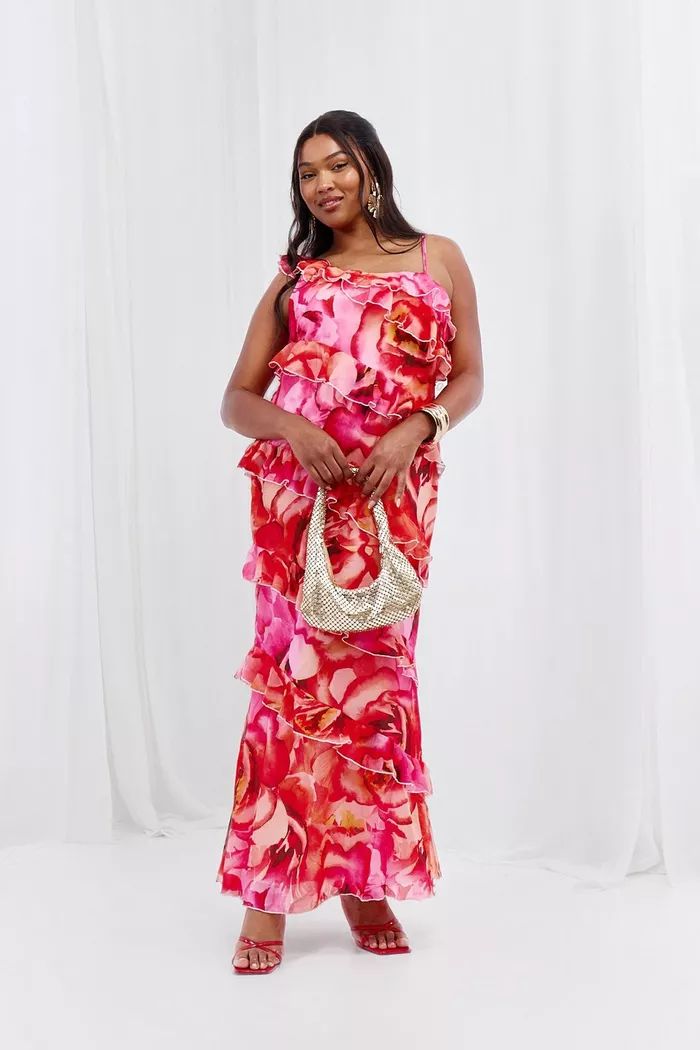 Plus Floral Ruffle Asymmetric Maxi Dress | boohoo (US & Canada)