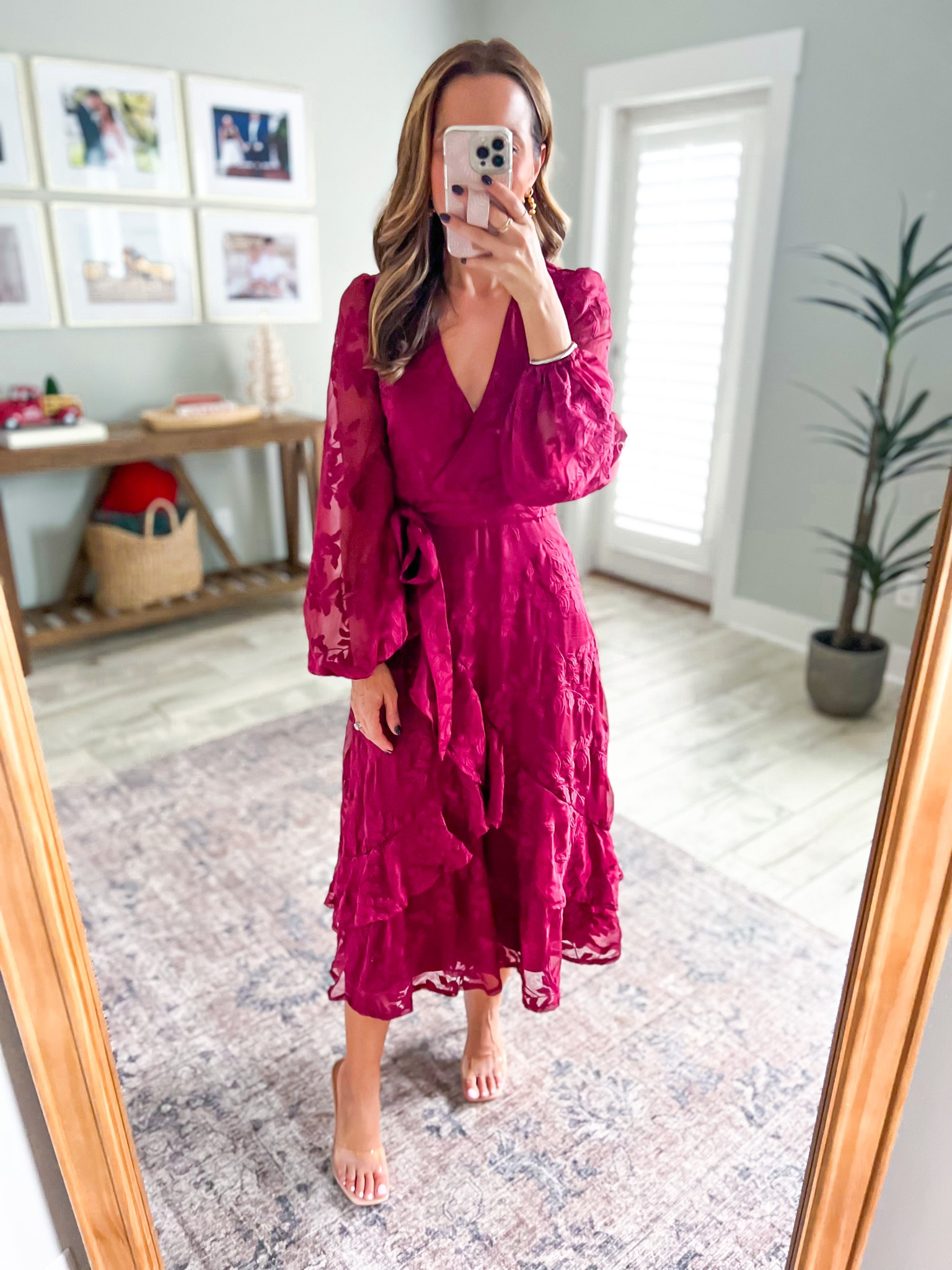 Winter wedding guest dress. Burgundy lace midi dress (XS). Cocktail style wedding guest dress. Holiday dress. Christmas dress. Rehearsal dinner dress. 

#LTKwedding #LTKHoliday #LTKunder100