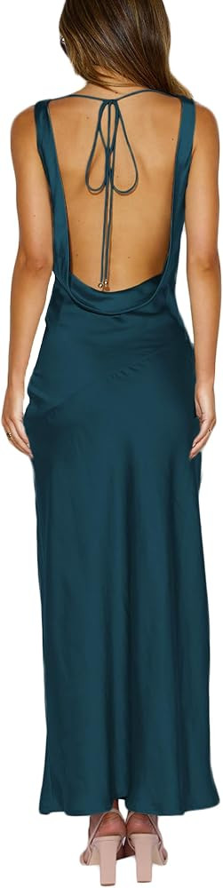 Satin Backless Formal Maxi Dresses for Women Wedding Guest | Amazon (US)
