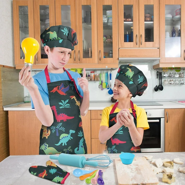 Gleamkid Complete Kids Cooking and Baking Set, 27 Pcs Aprons for Boys, Chef Hat, Mitt & Utensil t... | Walmart (US)
