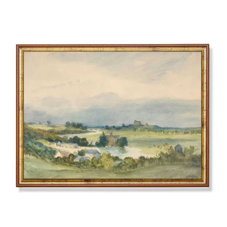 Vintage French Countryside Watercolor Print: Pastoral River Landscape - Etsy | Etsy (US)