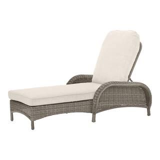 Beacon Park Brown Wicker Outdoor Patio Chaise Lounge with CushionGuard Almond Tan Cushions | The Home Depot