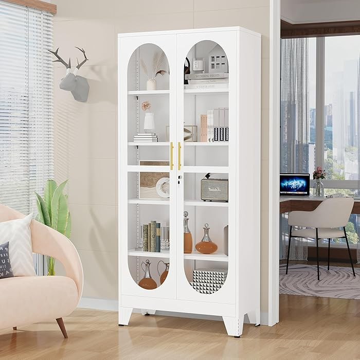 Gabinete Curio de 71 pulgadas de alto con puerta de cristal, vitrina de metal de 5 niveles con 4 ... | Amazon (US)