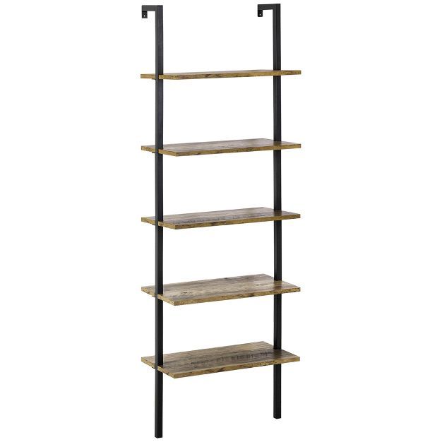 HOMCOM Industrial 5 Tier Ladder Shelf, Wall Mount Storage Shelves Bookcase with Metal Frame, Corn... | Target