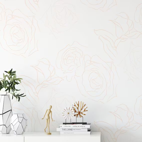 Fine Line Art Wallpaper. Pale Color Floral. Peel and Stick | Etsy | Etsy (US)