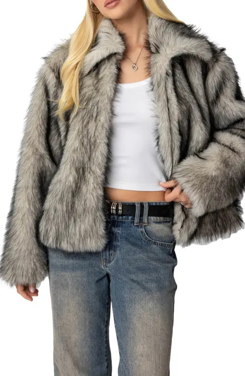 EDIKTED Mob Wife Faux Fur Jacket in Black-And-White at Nordstrom, Size Large | Nordstrom