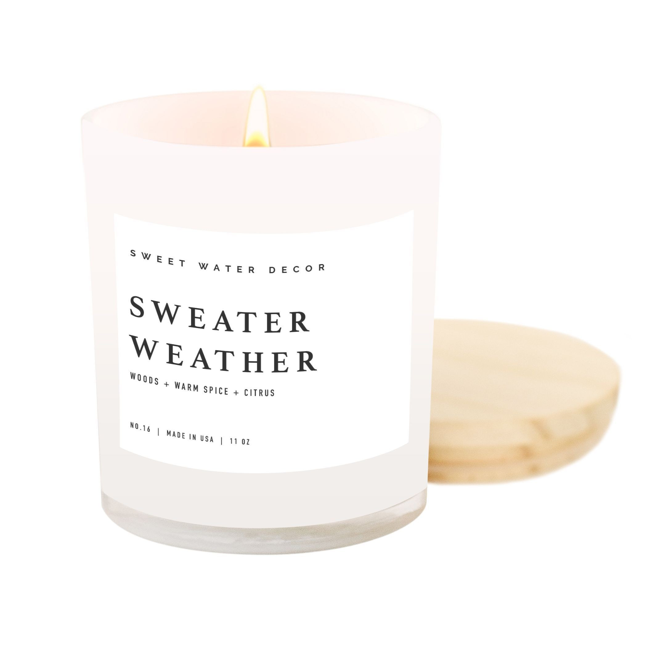 Sweater Weather Soy Candle | White Jar + Wood Lid | Sweet Water Decor, LLC