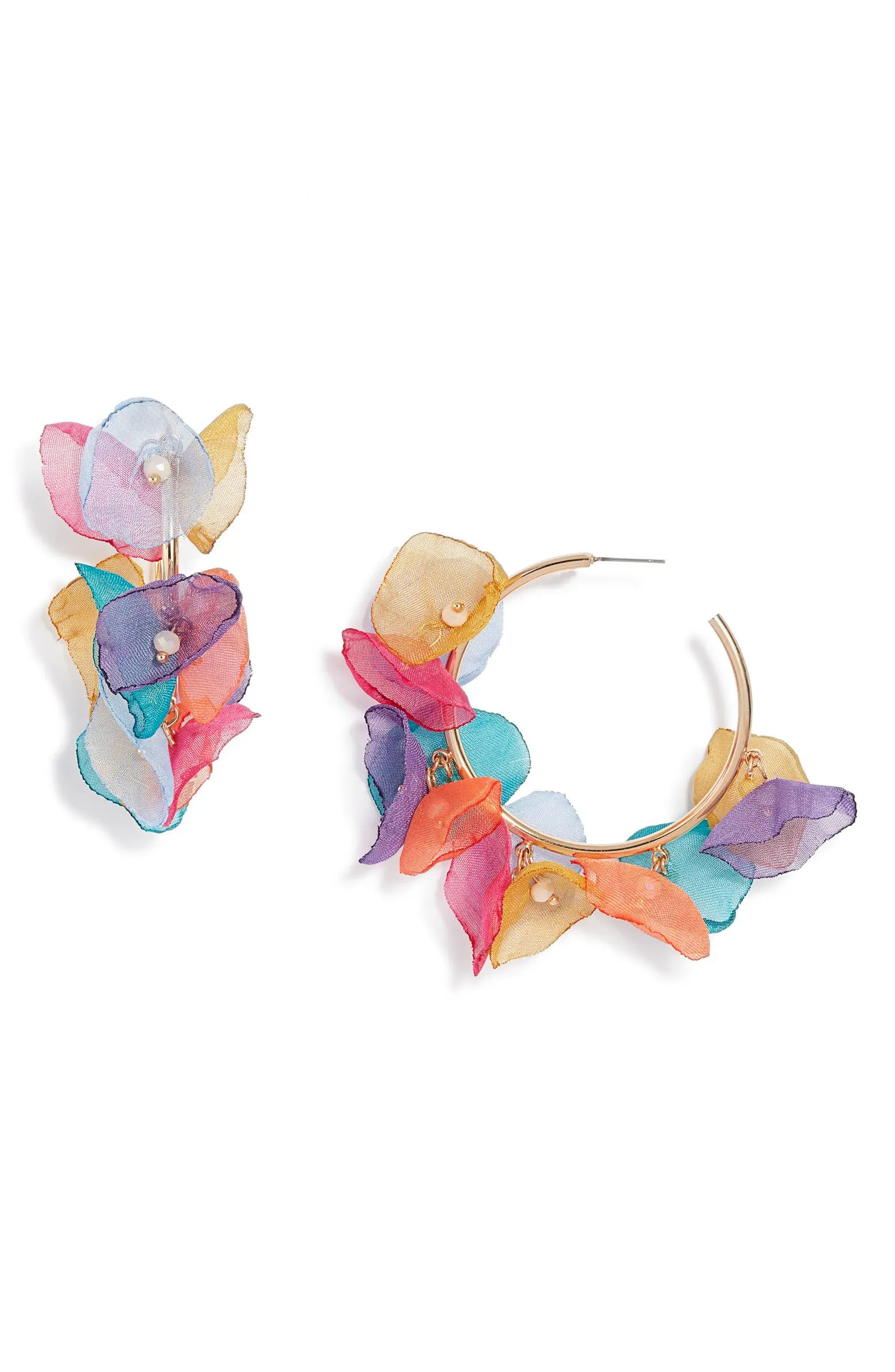 Stella + Ruby Floral Chiffon Hoop Earrings | Nordstrom | Nordstrom