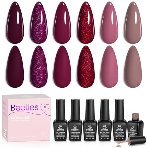 Beetles Gel Nail Polish, 6 Colors Red Burgundy Red Glitter Pink Purple Glitter Gel Polish Berry Merlot Collection Soak off Uv LED Cured Nail Art Design Salon Home Gift for Women | Amazon (US)