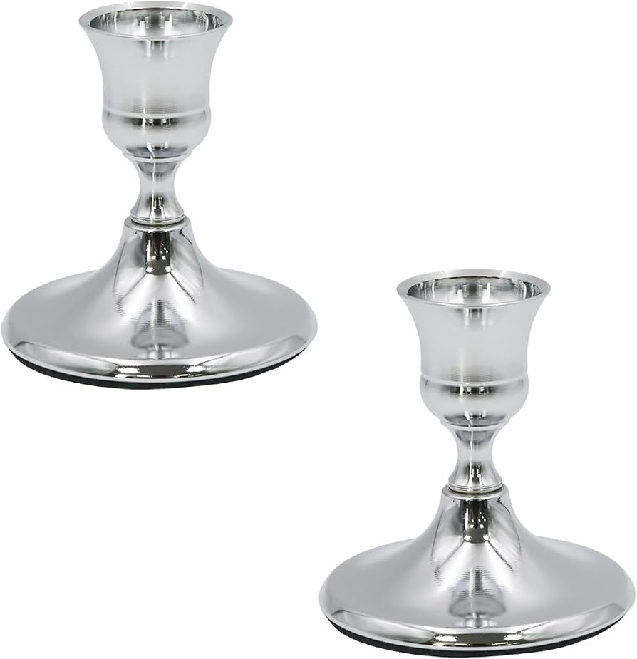 Wuyituart 2 Pcs Silver Taper Candle Holders 2.8 Inch Vintage Short Skinny Metal Candlestick Holde... | Amazon (US)