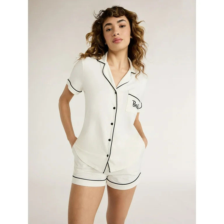 Joyspun Women's Notch Collar Top and Shorts Pajama Set, 2-Piece, Sizes XS to 3X | Walmart (US)